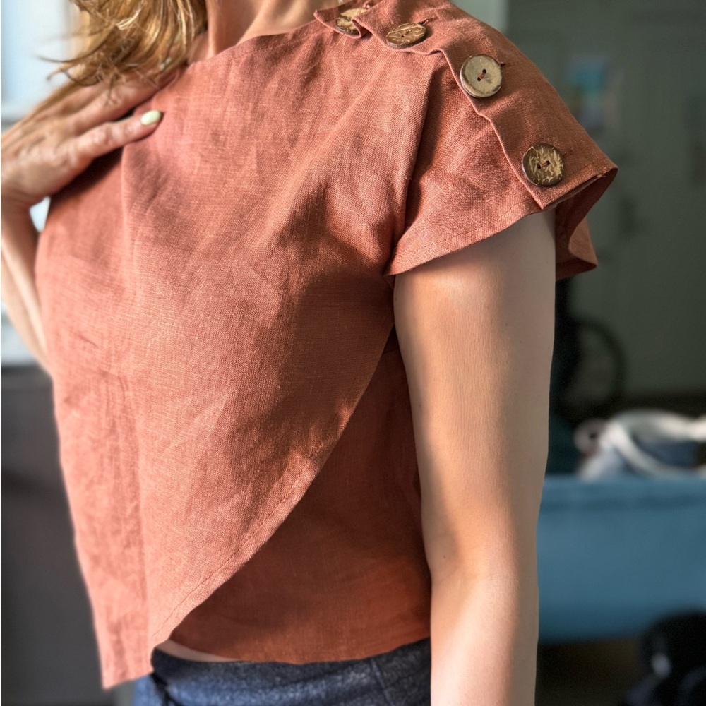 Rust Button-Detail Women's Top